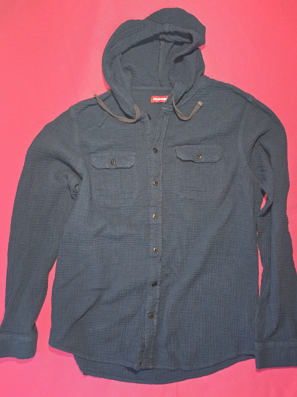 UNIONBAY Navy Hooded Lightweight Button-Up Shirt Jacket